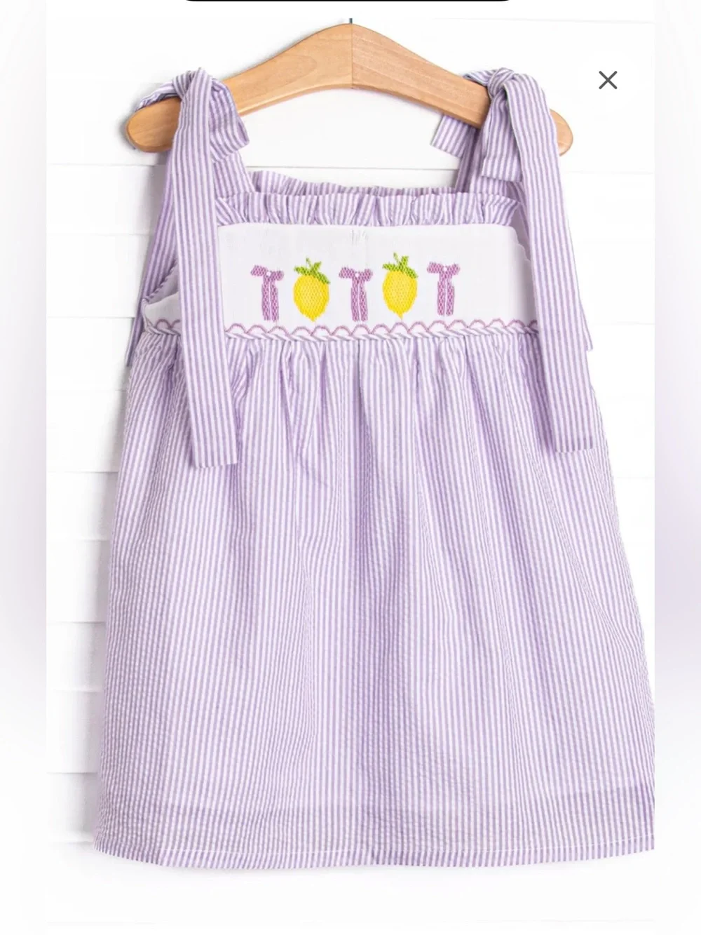 Girls Lavender Pinstripe Smocked lemon  Sundress